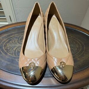 Tory Burch Kaitlin Quilted clay Beige / Gold ballet Patent Pumps heels  size 11